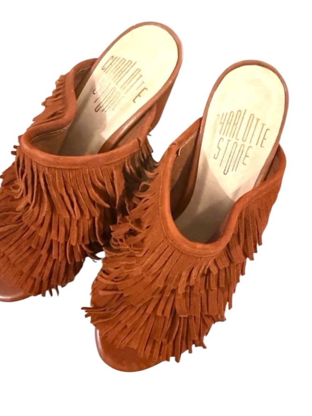 Charlotte Stone Morely Brown Fringe Mules Suede Boho 70s 6 - Picture 2 of 6